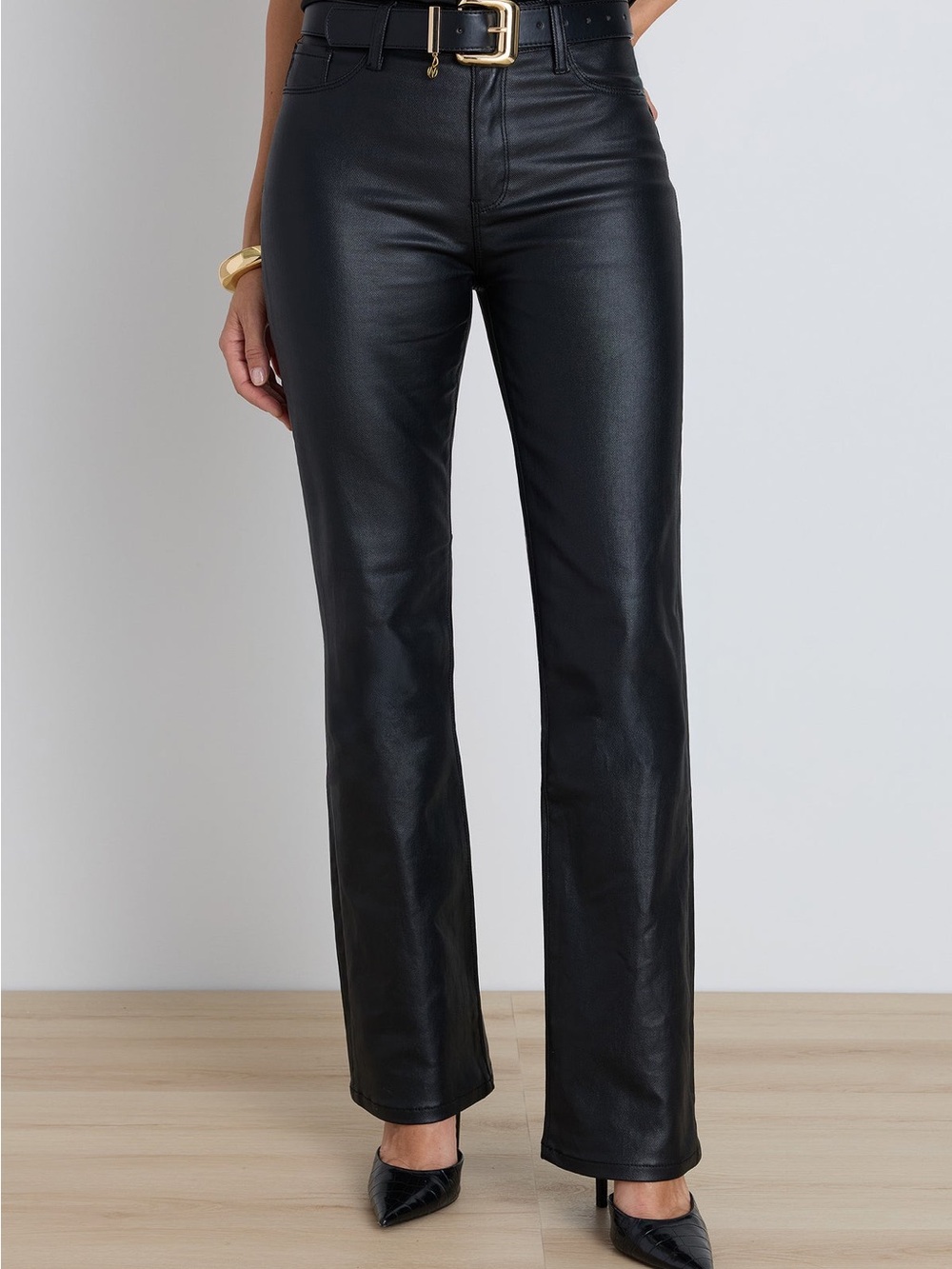 Noli Black Faux Leather Flare Jeans